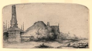 Landskap med en obelisk av Rembrandt van Rijn