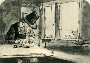 Mann som tegner ved vinduet, midten av 1600-tallet, 1943. av Rembrandt van Rijn