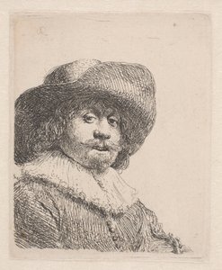 Mann i bredbremmet hatt og ruff av Rembrandt van Rijn
