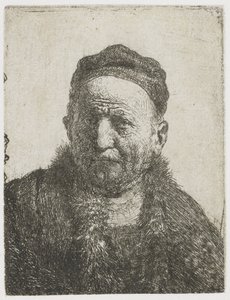 Mann med tett hette: byste (kunstnerens far?) av Rembrandt van Rijn