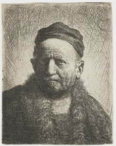 Mann med tett hette: byste (kunstnerens far?) av Rembrandt van Rijn