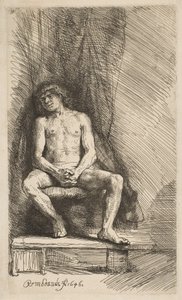 Naken mann sitter foran et gardin, 1646. av Rembrandt van Rijn