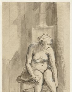 Naken kvinne sitter ved en komfyr Naken kvinne, sitter ved en komfyr av Rembrandt van Rijn
