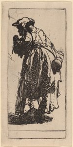 Gammel tiggerkvinne med kalebass av Rembrandt van Rijn