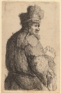Gammel mann sett bakfra, profil til høyre av Rembrandt van Rijn