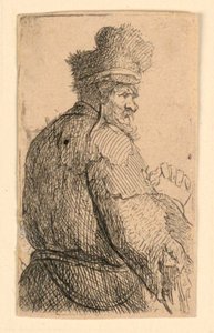 Gammel mann sett bakfra, profil til høyre: halvfigur av Rembrandt van Rijn
