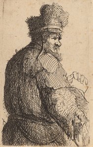 Gammel mann sett bakfra, profil til høyre, ca. 1631. av Rembrandt van Rijn