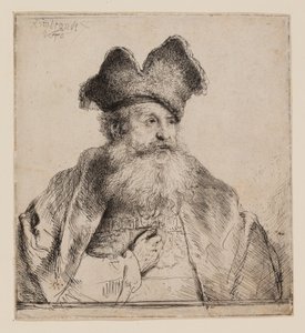 Gammel mann med delt pelshatt av Rembrandt van Rijn