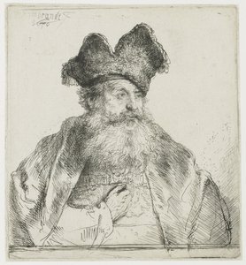 Gammel mann med delt pelshatt av Rembrandt van Rijn