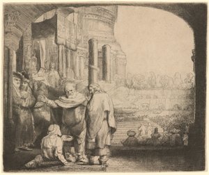 Peter og Johannes helbreder den krøplingen ved tempelporten av Rembrandt van Rijn