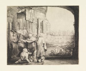 Peter og Johannes helbreder den krøplingen ved tempelporten av Rembrandt van Rijn