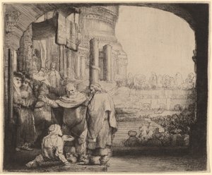 Peter og Johannes helbreder den krøplingen ved tempelporten av Rembrandt van Rijn