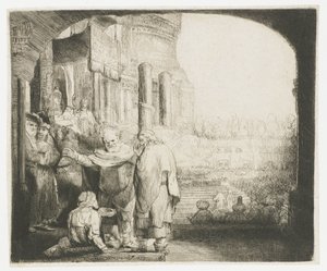 Peter og Johannes helbreder den krøplingen ved tempelporten av Rembrandt van Rijn