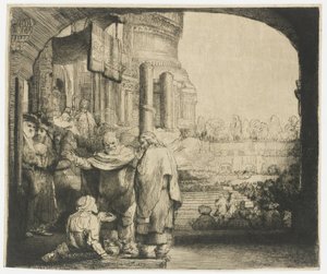 Peter og Johannes helbreder den krøplingen ved tempelporten av Rembrandt van Rijn