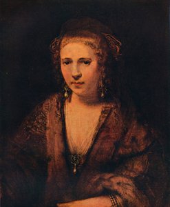 Portrett av Hendrickje Stoffels med en fløyelsbasker , c1654 av Rembrandt van Rijn