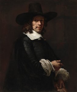 Portrett av en herre med høy lue og hansker av Rembrandt van Rijn