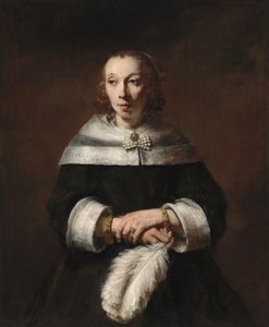 Portrett av en dame med en strutsfjærvifte av Rembrandt van Rijn