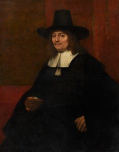 Portrett av en mann i en høy hatt av Rembrandt van Rijn