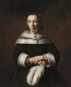 Portrett av en kvinne med en strutsfjærvifte av Rembrandt van Rijn