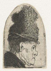 Profil av en mann med høy hatt Grotesk profil: mann med høy caps av Rembrandt van Rijn