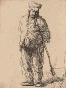 Ragget bonde med hendene bak seg, holder en pinne, ca. 1630. av Rembrandt van Rijn