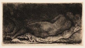 Liggende naken kvinne av Rembrandt van Rijn