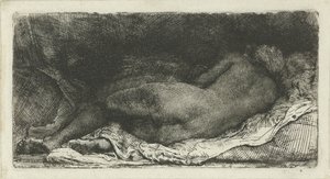 Liggende naken kvinne av Rembrandt van Rijn