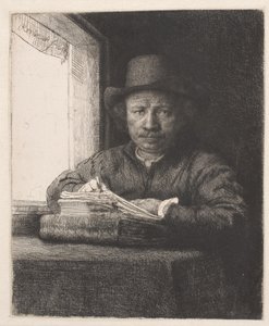 Rembrandt tegner ved et vindu av Rembrandt van Rijn