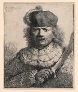 Rembrandt med hevet sabel av Rembrandt van Rijn