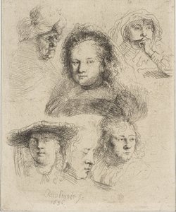 Rembrandts kone og fem andre hoder, 1636. av Rembrandt van Rijn