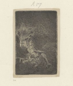 Hvil på flyturen til Egypt om natten av Rembrandt van Rijn