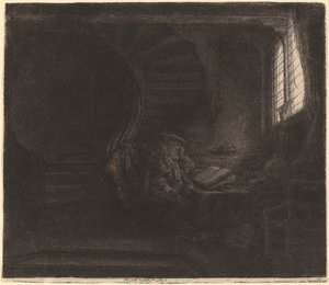 Saint Hieronymus i et mørkt kammer av Rembrandt van Rijn