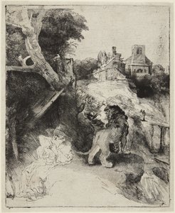 Den hellige Hieronymus i et italiensk landskap av Rembrandt van Rijn