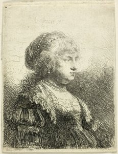 Saskia med perler i håret av Rembrandt van Rijn