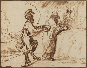 Satan frister Kristus til å forandre steiner til brød av Rembrandt van Rijn