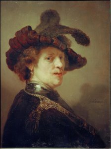 Selvportrett med fjærhatt av Rembrandt van Rijn