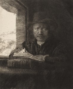 Selvportrett etsing ved et vindu, 1648., 1648. av Rembrandt van Rijn