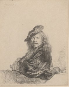 Selvportrett lener seg på en steinterskel, 1639., 1639. av Rembrandt van Rijn