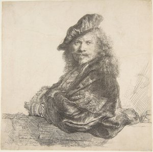 Selvportrett, Leaning on a Stone Wall, 1639. av Rembrandt van Rijn
