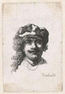 Selvportrett med myk hette: Helt ansikt, kun hode, ca. 1635. av Rembrandt van Rijn