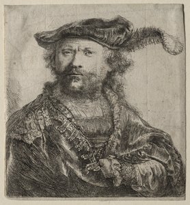 Selvportrett i fløyelshette med sky av Rembrandt van Rijn