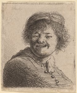 Selvportrett i lue: Ler av Rembrandt van Rijn