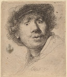 Selvportrett med lue, åpen munn av Rembrandt van Rijn