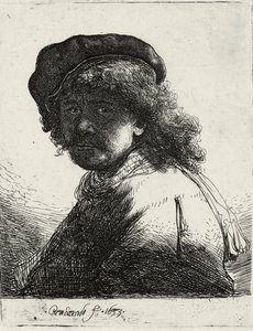 Selvportrett i lue og skjerf med ansiktet mørkt, 1633 av Rembrandt van Rijn