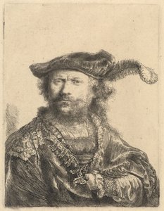 Selvportrett i fløyelshette med plume av Rembrandt van Rijn