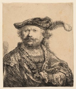 Selvportrett i fløyelshette med plume av Rembrandt van Rijn
