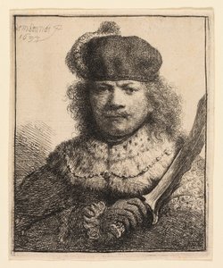 Selvportrett med hevet sabel av Rembrandt van Rijn