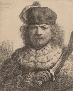 Selvportrett med hevet sabel, 1634. av Rembrandt van Rijn