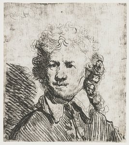 Selvportrett, barhodet Selvportrett barhodet: byste, grovt etset av Rembrandt van Rijn