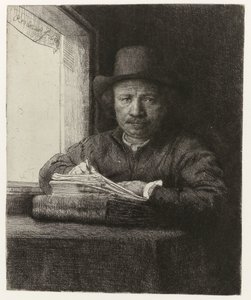 Selvportrett, Etsning ved et vindu Selvportrett-etsing ved et vindu av Rembrandt van Rijn